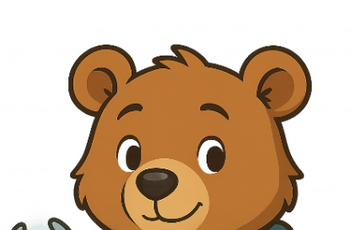 Zeichnung eines Bären mit Roboter-Armen in grünem Hoodie und brauner Hose