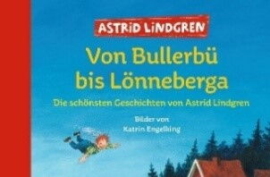 Buchcover: Zeichnung von Pippi Langstrumpf, Karlson vom Dach, Michel aus Lönneberga etc.