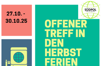 Aushang mit Abbildungen von Kochtopf, Musik-Kassette, Spielekonsole etc mit Informationen zum Angebot