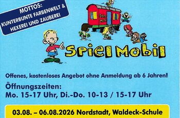 Aushang mit den Stationen des Spielmobils und den jeweiligen Daten