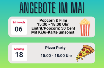 Aushang mit Infos zu beiden Angeboten. 6 junge Leute stehen Arm in Arm mit dem Rücken zum Betrachter