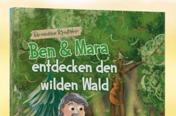 Buchvover: Zeichnung mit zwei Kindern mit Vater gemeinsam unterwegs im Wald