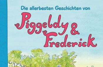 Buchcover: Zeichnung von zwei fröhlichen Schweinchen auf einer Wiese