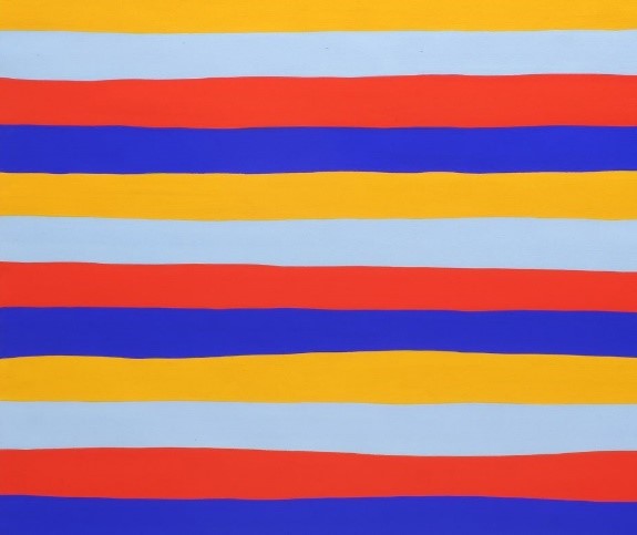 Zeichnung: Waagerechte Streifen in Blau, Rot, Hellblau und Gelb