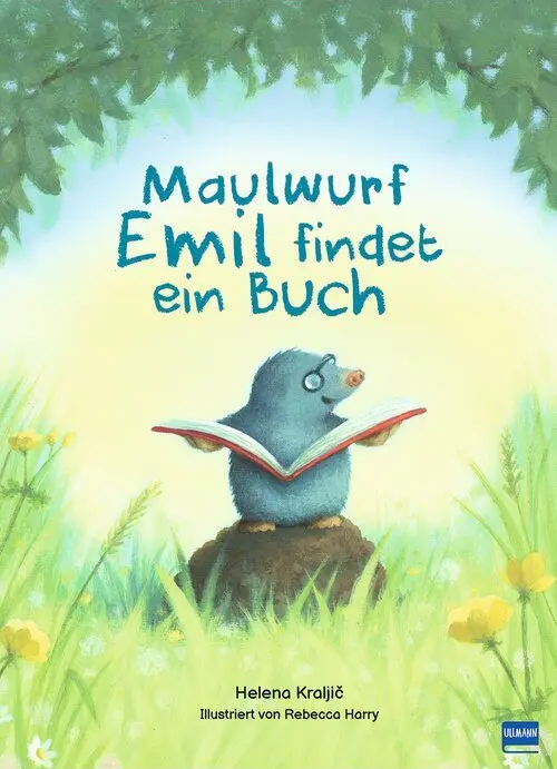 Buchcover: Zeichnung eines Maulwurfs, der auf einem Maulwurfhügel steht und sich ein Buch anschaut