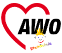 Logo der AWO Elternschule: rites Herz mit schwarzem AWO-Schriftzug