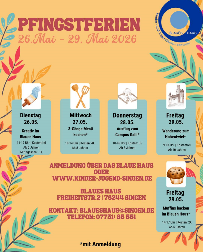 Aushang mit Infos zu den Angeboten während der Pfingstferien